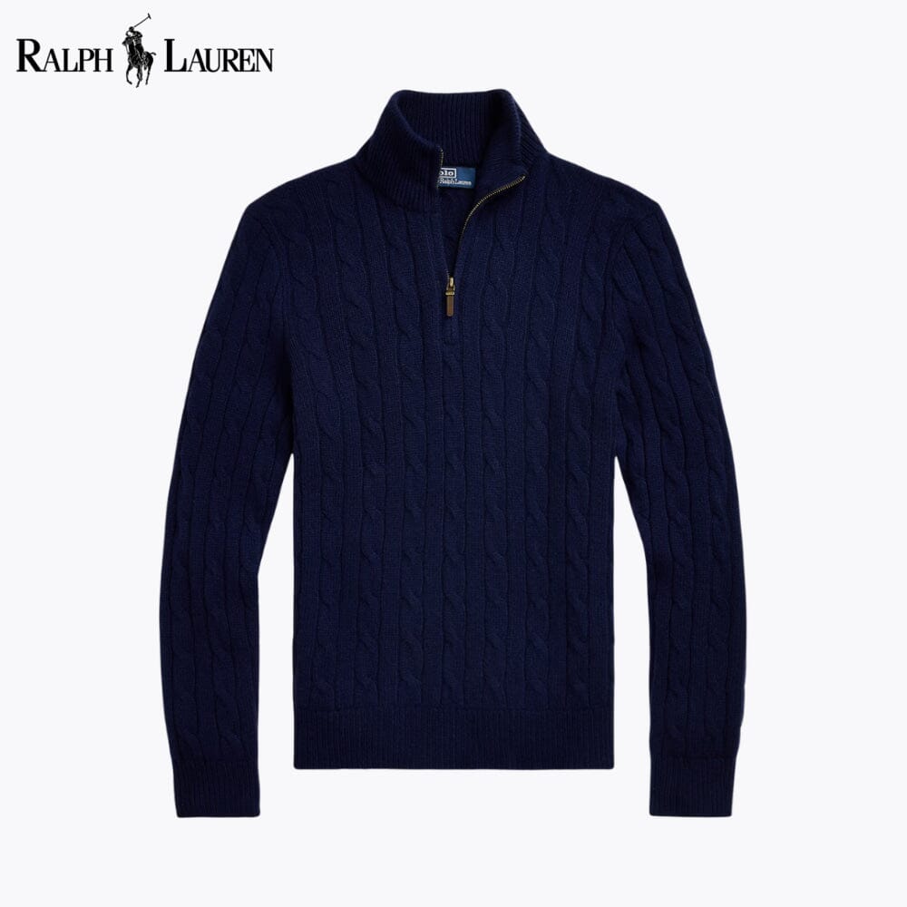 Jersey de cachemira de punto trenzado con cremallera de un cuarto RL