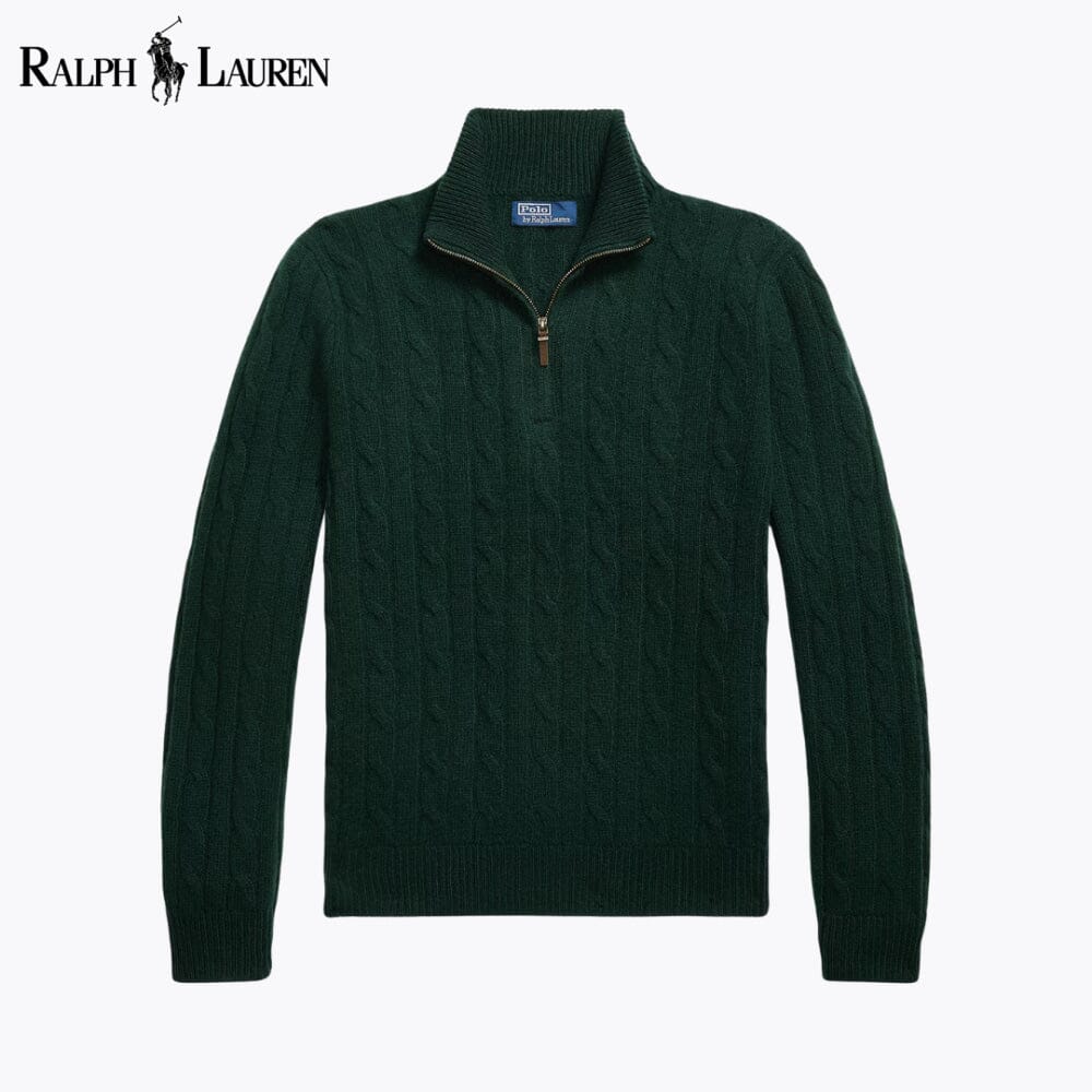 RL Kaschmirpullover mit Zopfmuster und Viertelreißverschluss