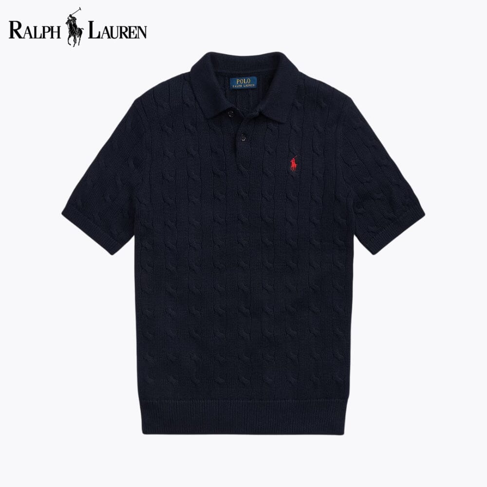 RL Baumwollpullover mit Zopfstrick und Polokragen