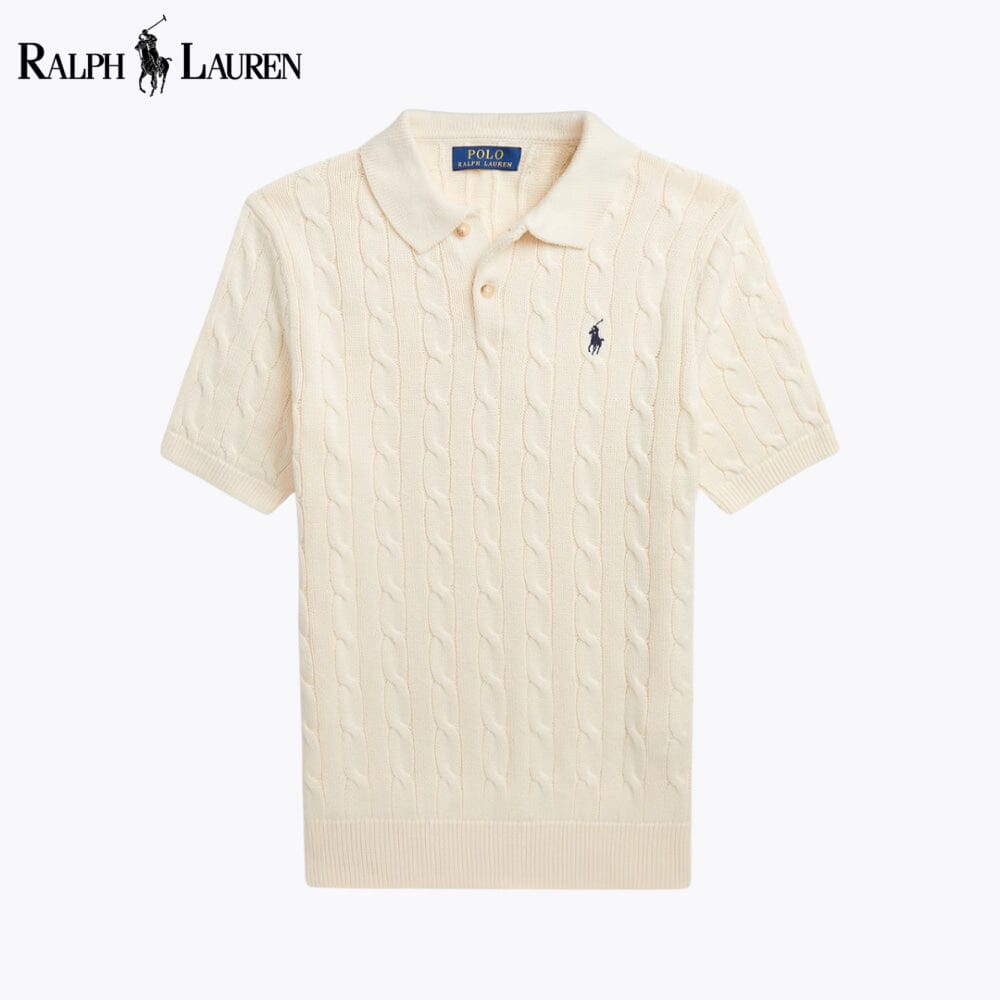 Suéter de algodón de punto trenzado con cuello de polo RL