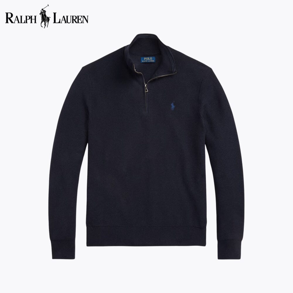 RL Pullover aus Baumwoll-Meshstrick mit Viertelreißverschluss