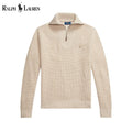RL Wolle-Baumwolle-Pullover mit Waffelstrick und Viertelreißverschluss