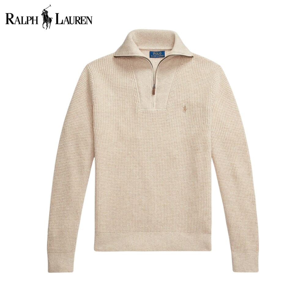 RL Wolle-Baumwolle-Pullover mit Waffelstrick und Viertelreißverschluss